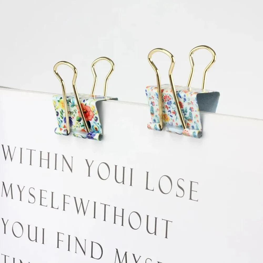 Pioneer Woman Metal Binder Clips Multicolor Floral 5ct Gold Handle 1.25in New